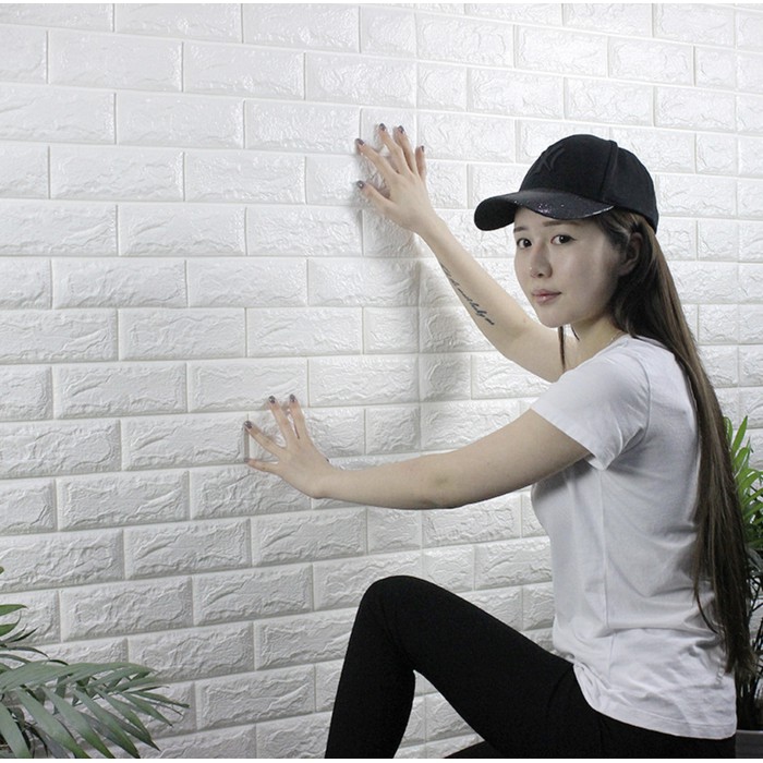Wallpaper Foam dinding bata putih 3D White Brick Panel / Wallpaper 3D / Wallpaper Dinding