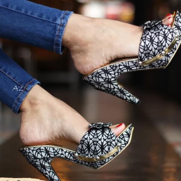 KaswanShop - High heels Brukat Alicia Keys 11cm (Black) - Cream, 37 Terlaris Termurah dan Istimewa