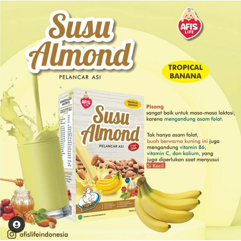 Afis life Susu almond banana 200 gr/pelancar Asi