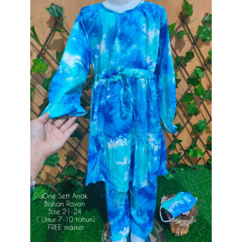 one set anak tanggung rayon impor free masker 7-10 thn