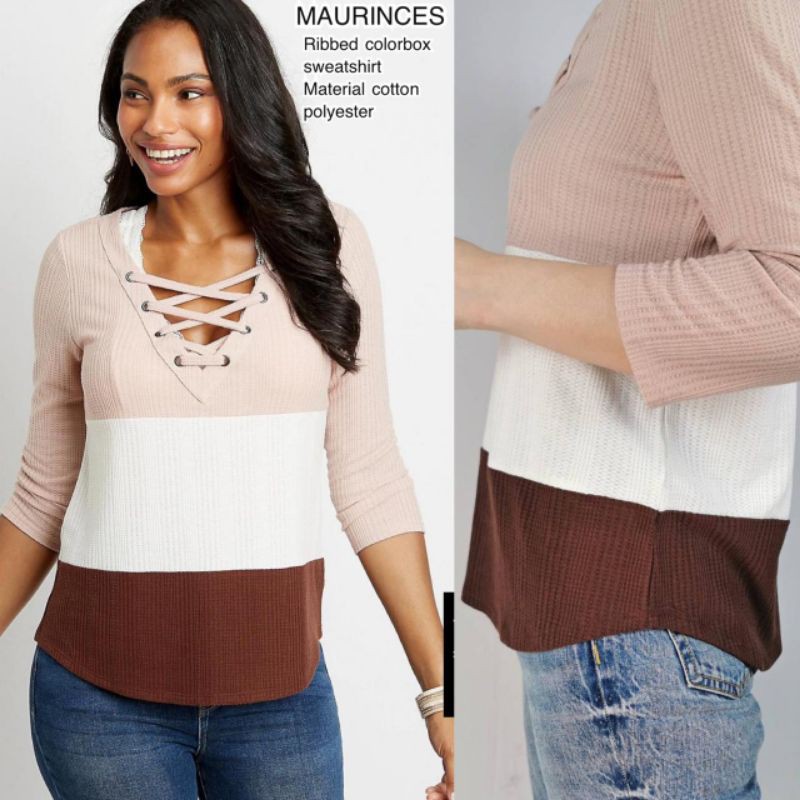 kaos atasan wanita ribbed knit collorbox maurices