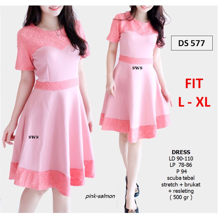 DS577 - DRESS PESTA FLARE LACE BRUKAT HITAM BODYCON FLARE  MURAH GROSIR