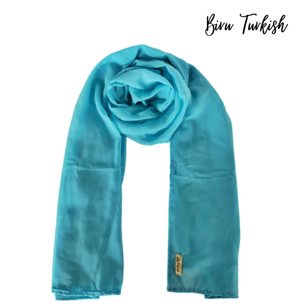 PASHMINA CERUTY PREMIUM 180x75 CM TEPI JAHIT RAPI HIJAB CERUTY PASMINA CERUTTY WARNA PART 1-BIRU TURKISH