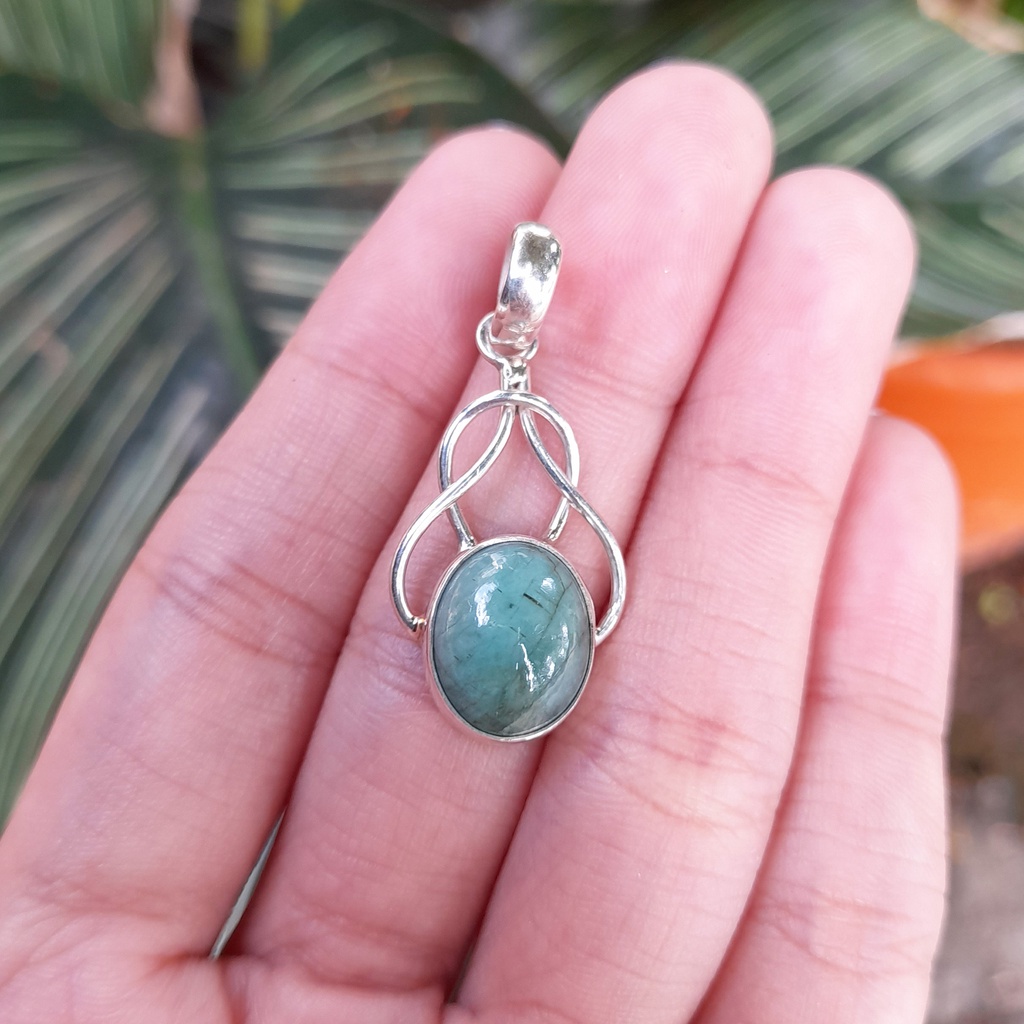 Liontin Perak Bali Permata Natural Emerald + Sertifikat