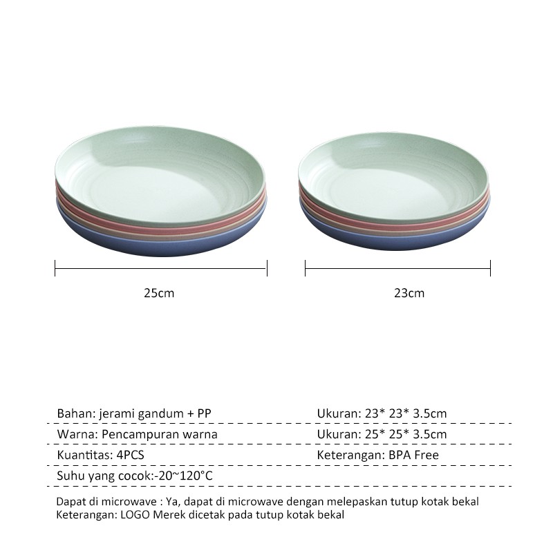 Piring Makan Isi 4 Saji Serbaguna Diameter 23 dan 25 cm Warna Pastel Bahan Wheat Straw Bulat Plate-8