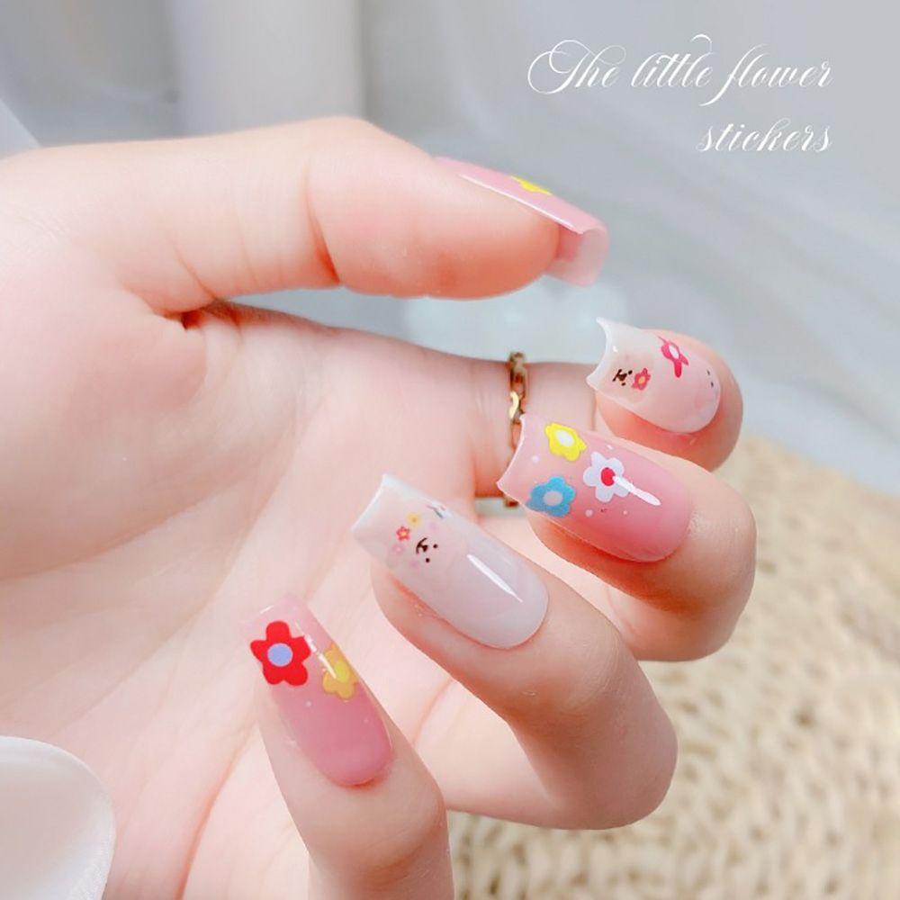 Mxbeauty Stiker Kuku Smiley Gadis Perekat Diri Pelangi Hewan Kartun DIY Nail Decals