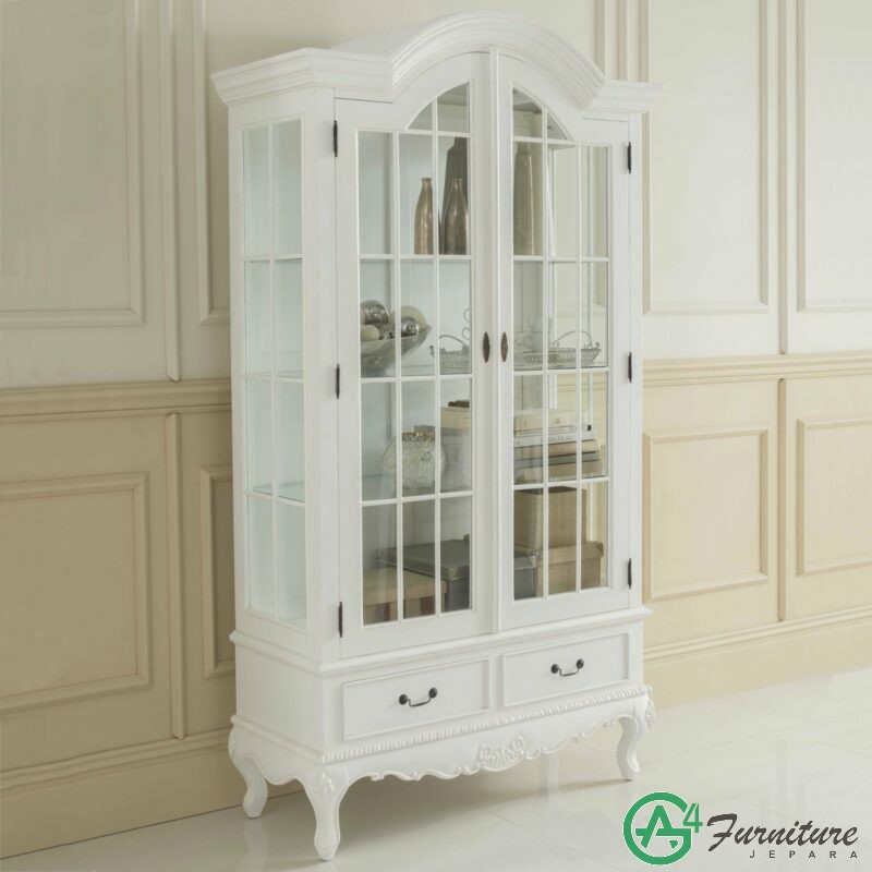 Lemari Hias Ruang Tamu Putih Asphire - Kayu Mahoni