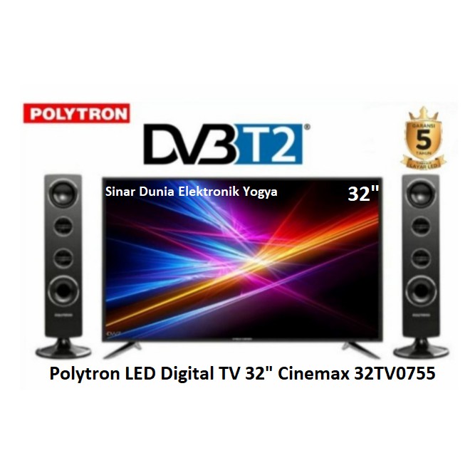 Polytron LED Digital TV 32&quot; DVB-T2 Cinemax 32TV0755 Speaker Tower