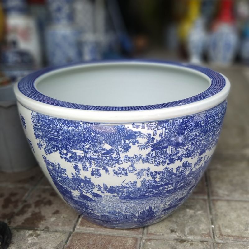 Pot Keramik Biru Putih/Gentong Keramik Kansai Biru Putih Jumbo