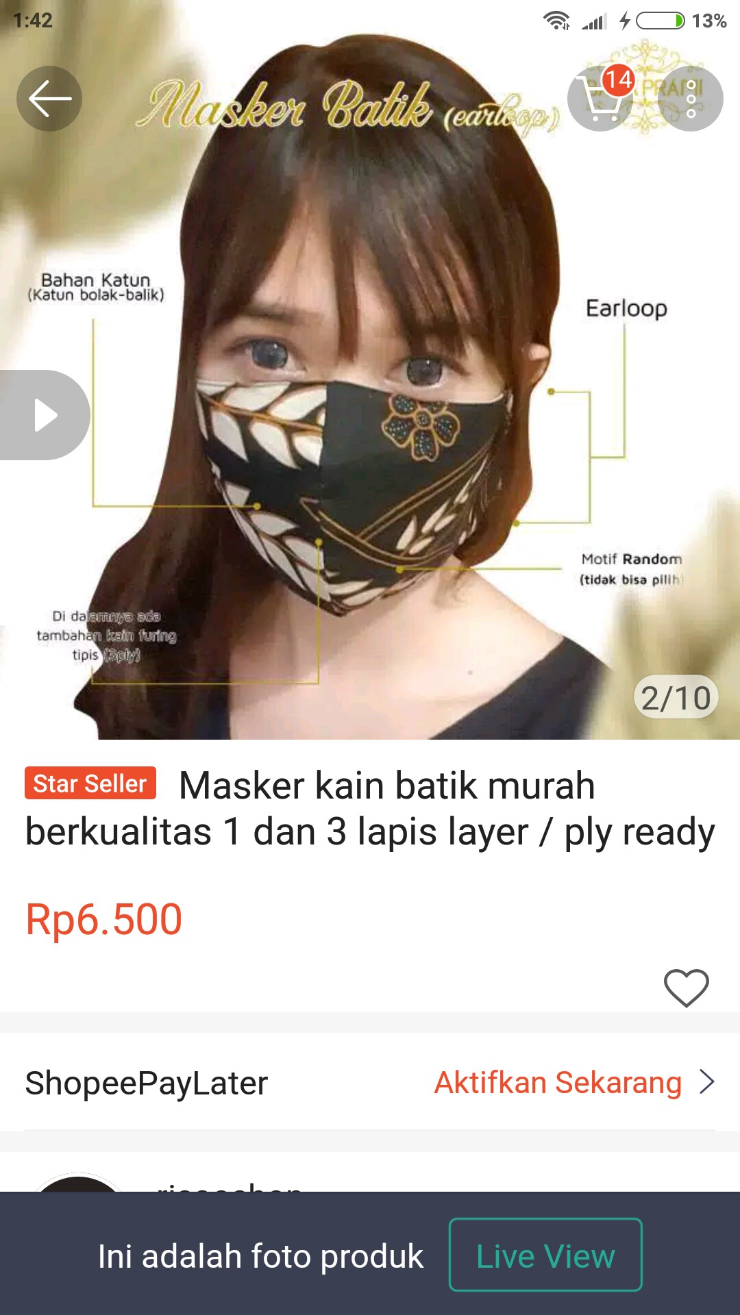 Masker Kain Batik Murah Berkualitas 1 Dan 3 Lapis Layer / Ply Ready