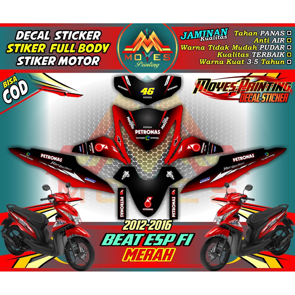 Decal Sticker Beat fi Old Petronas Merah 2014 2015 2016 fullbody-Dekal Stiker Motor Honda Beat Spec 