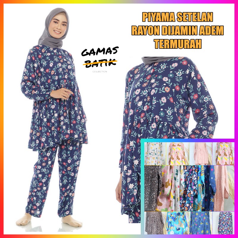 [REALPICT-BISA COD] PIYAMA TIDUR SETELAN RAYON PREMIUM TERMURAH