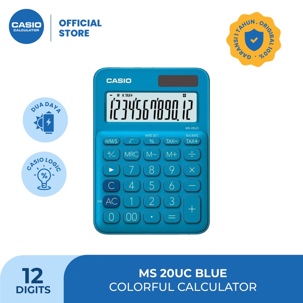 

CASIO MS-20UC - Biru - Kalkulator Kantor - Seri Colorful - 12 digit