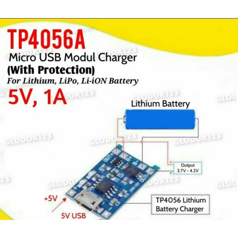 Modul TP4056A Micro USB Charger Baterai 18650 With Protection