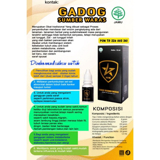 Jamu tetes Gadog sumber waras Bayu Diningrat - Halal / jamu tetes gadok