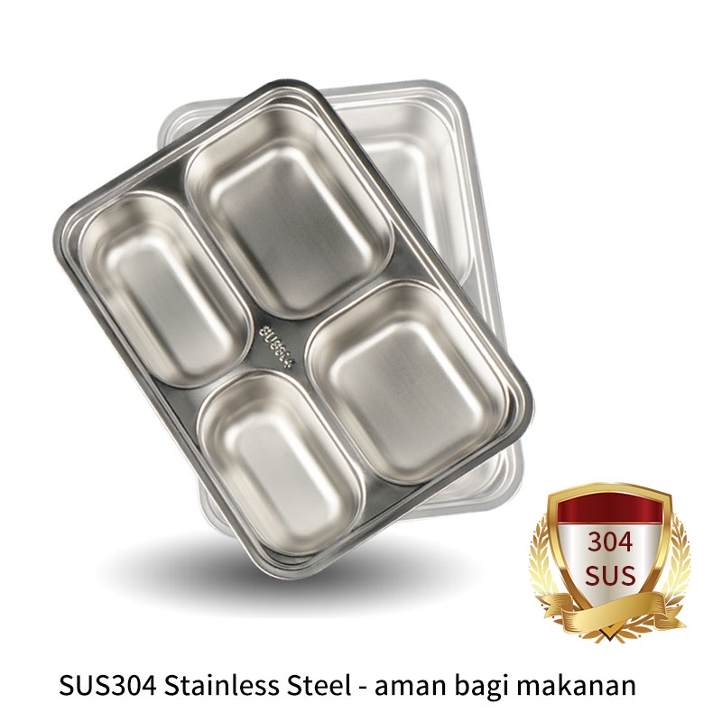 Letyeah &amp; Kaizenliving Lunch box 304 stainless steel kotak makan 4 girds anti tumpah /free sendok dan sumpit