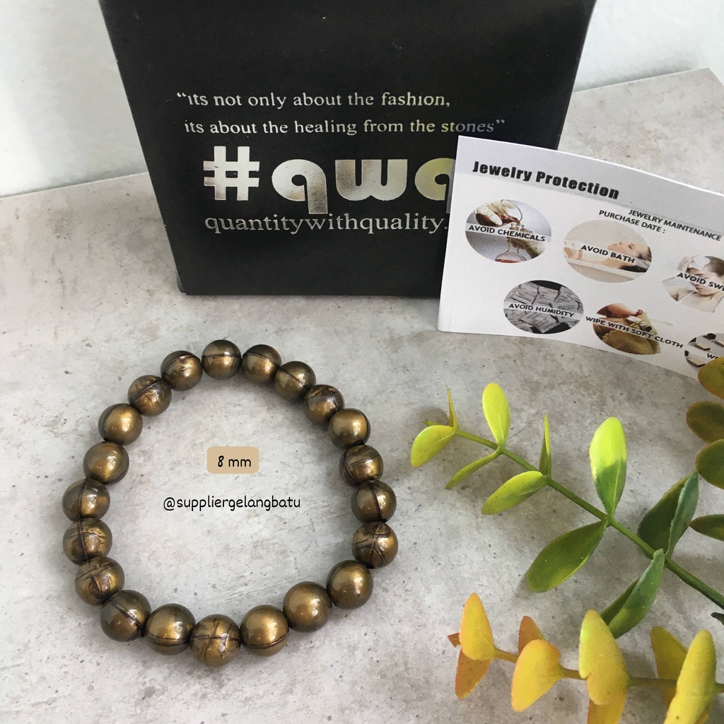 gelang resin bulat bakar cokelat 8mm gelang brown bracelet bonus kotak