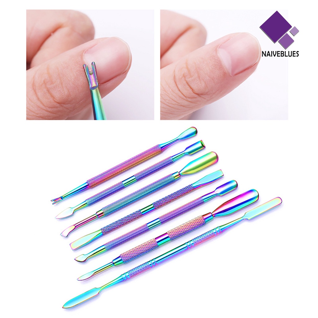 Naiveblue Alat Pendorong Kutikula / Kulit Mati Dua Sisi Bahan Stainless Steel Untuk Manicure / Nail Art