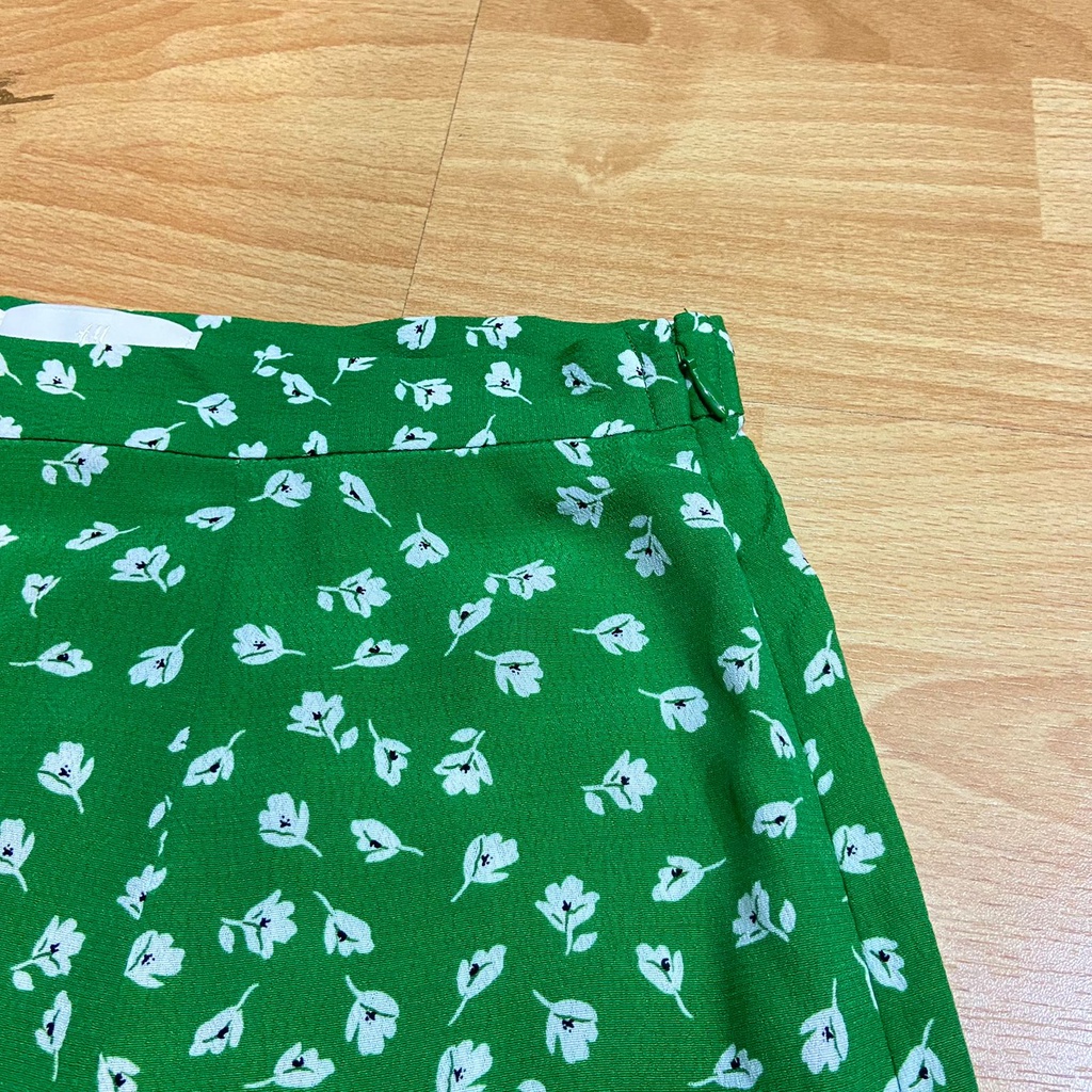 H&M High Waisted Rok Wanita Green Flower Korean Midi Skirt Original-4