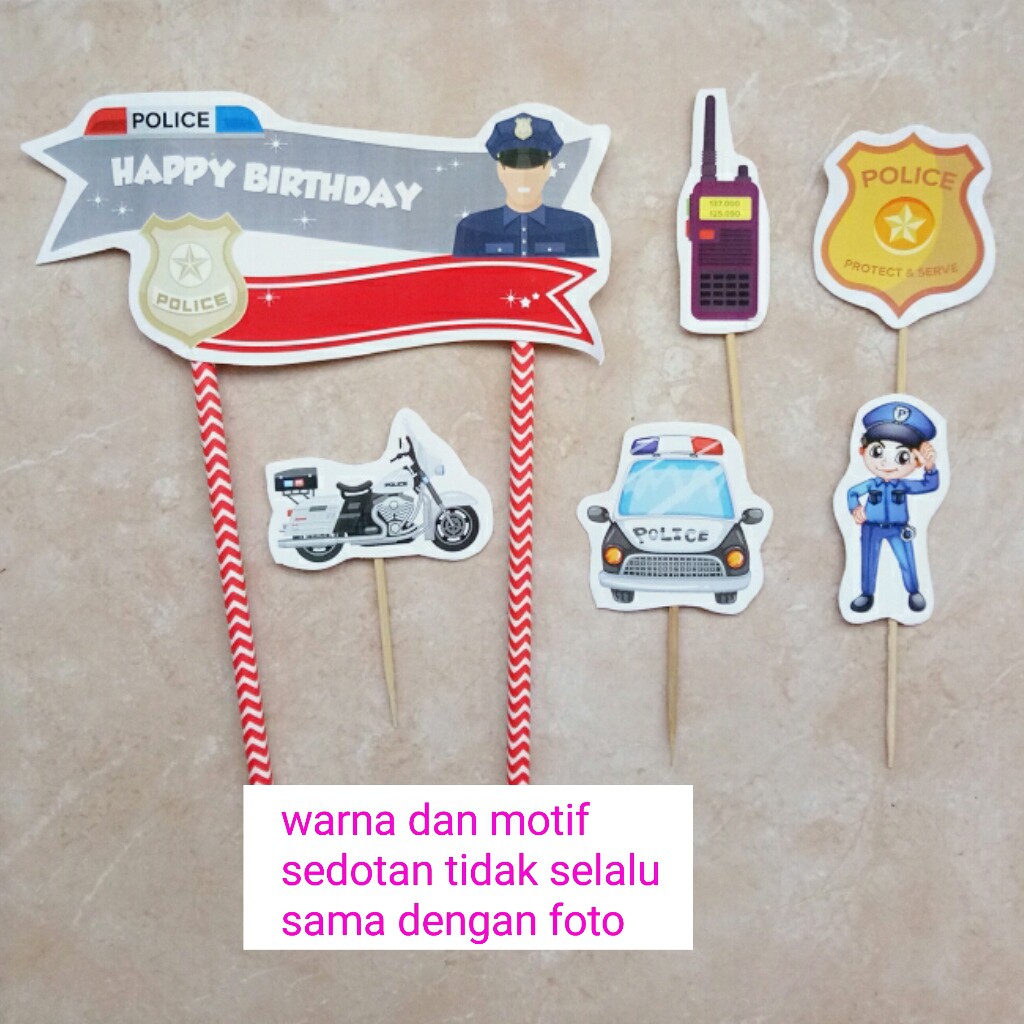 topper toper hiasan tusukan kue cake happy birthday ulang tahun karakter polisi police
