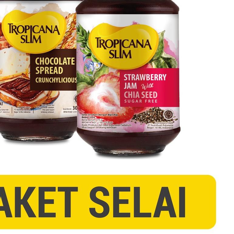 

✯ PAKET SELAI -Tropicana Slim Chocolate Spread 300 gr & Strawberry Jam 375 gr - Bebas Gula ➲