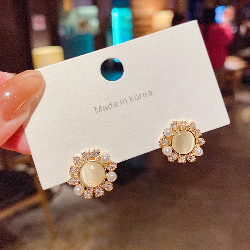 Anting Tusuk Sterling silver 925 Hias Opal + Mutiara + Berlian Gaya Mewah Untuk Wanita