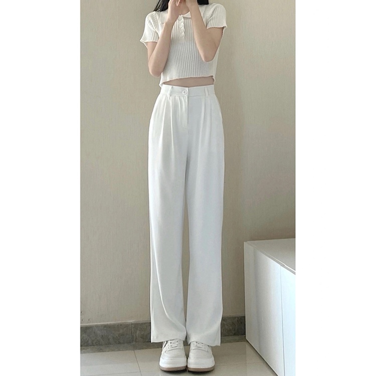 Celana Kulot Putih Wanita High Waist Celana Panjang Loose Korean Style Boyfriend Pants