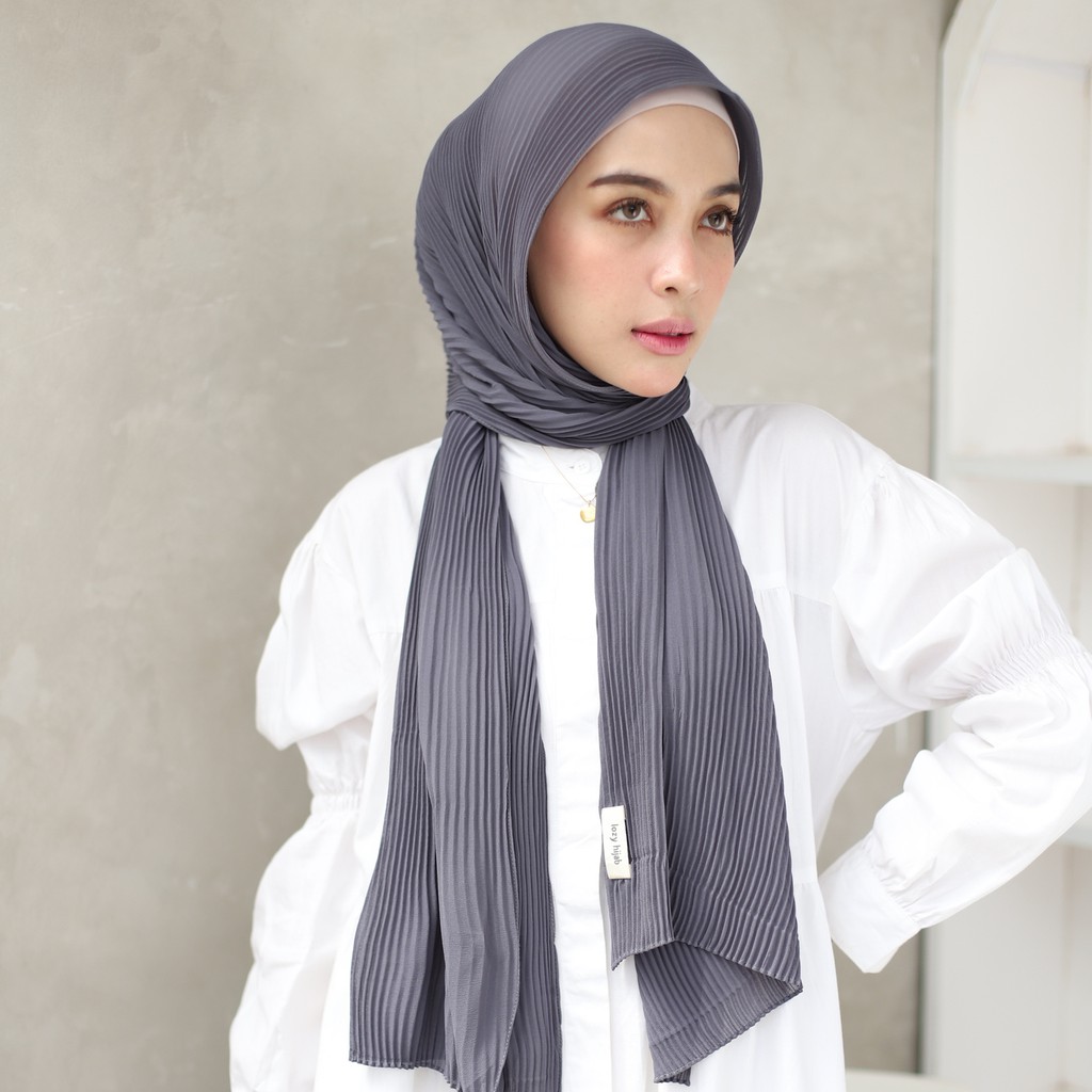 Lozy Hijab - Ayra Pleats Shawl ( Pashmina Full Plisket )-Soft Jeans