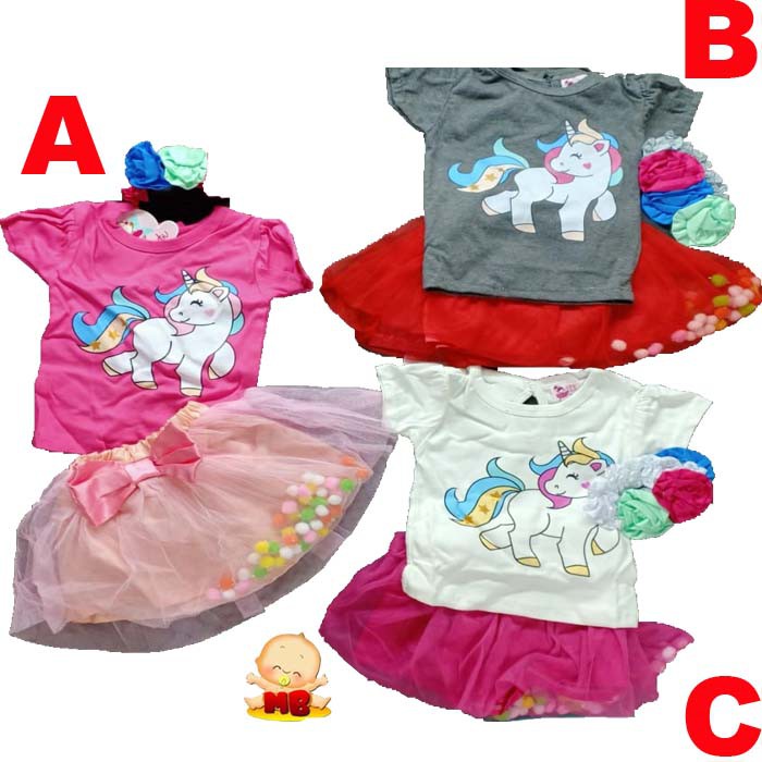 Baju Bayi Perempuan Setelan Rok Bayi Unicorn