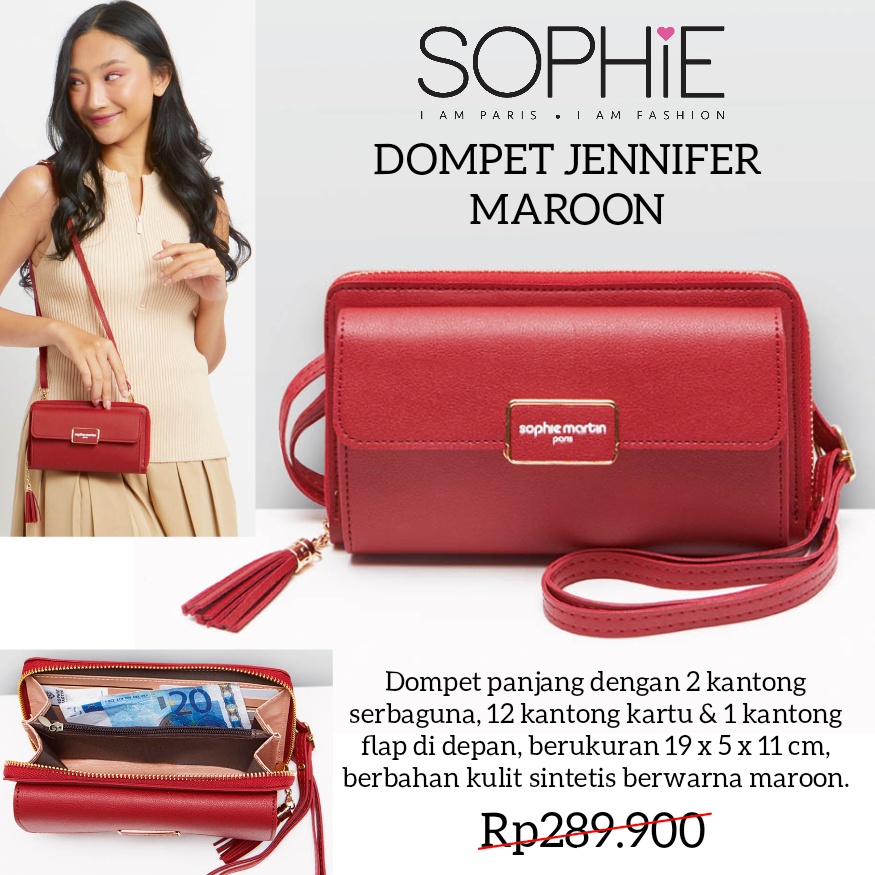 DOMPET JENNIFER MAROON SOPHIE MARTIN PARIS PROMO DOMPET PANJANG HP MERAH WANITA