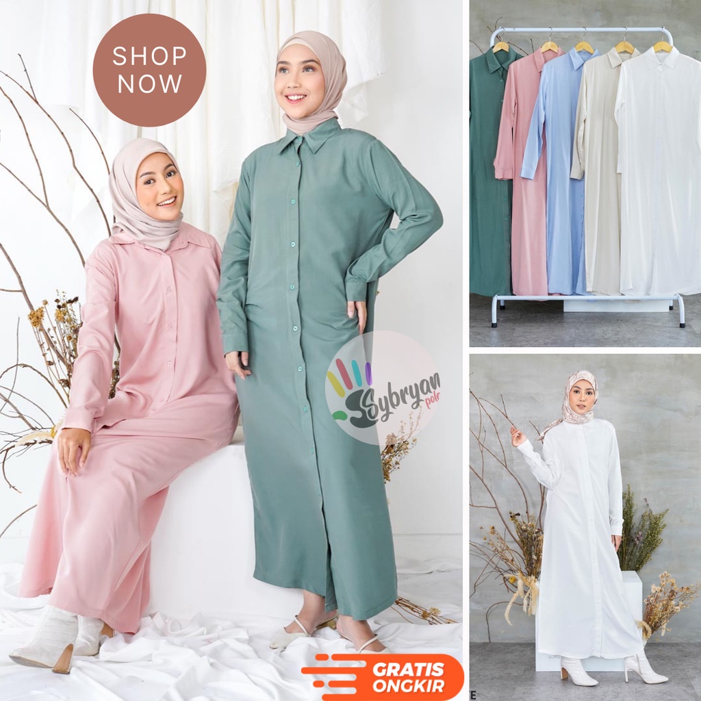 LONG DRESS WANITA ABIGEIL MAXI DRESS | LONGDRESS MUSLIM WARNA PUTIH | FASHION MUSLIM KEMEJA DRESS PA