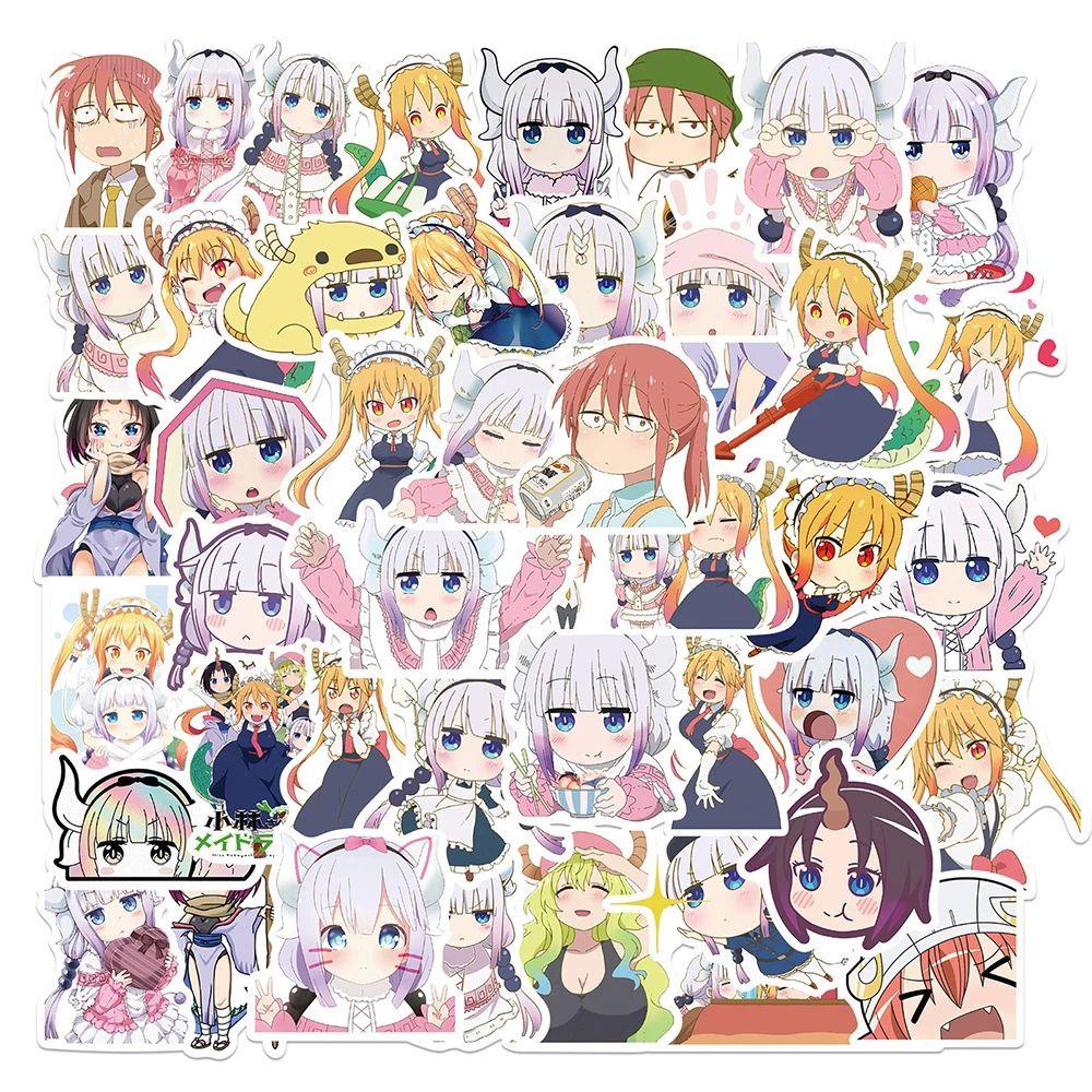 Lanfy Miss Kobayashis Dragon Maid Tahan Air Kreativitas Laptop Self-Adhesive Alat Tulis Stiker Ponsel Dekorasi Graffiti Stiker