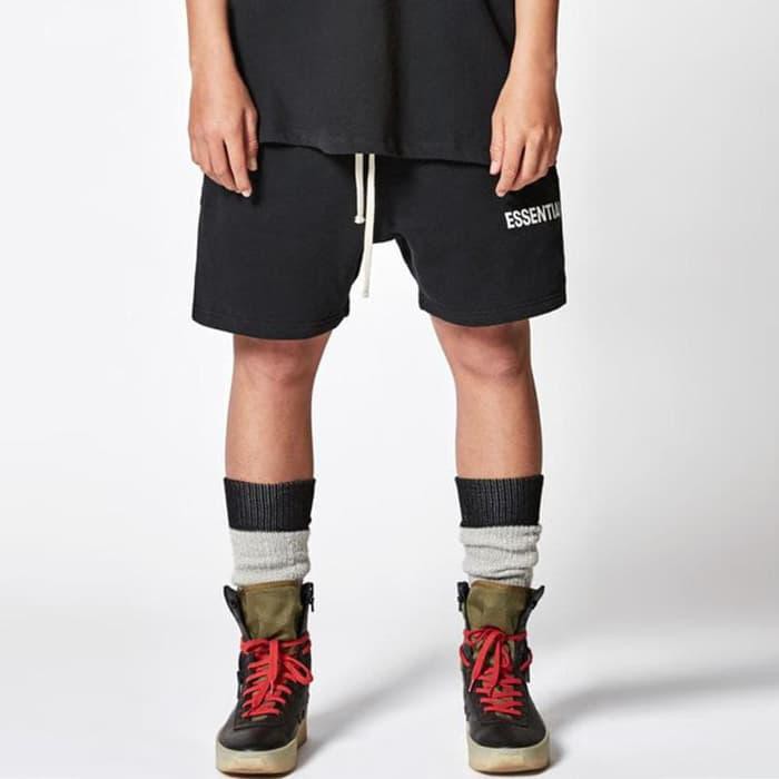 fear of god essentials graphic sweat shorts black