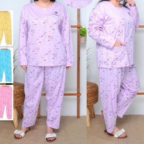 ☞ PIYAMA CEWEK JUMBO BAHAN KAOS BAJU TIDUR JUMBO WANITA XXL KAOS IBU IBU - Lengan Pendek, Ungu ♙