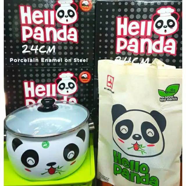 Maspion Panci Enamel Hello Panda 24cm Tutup Kaca