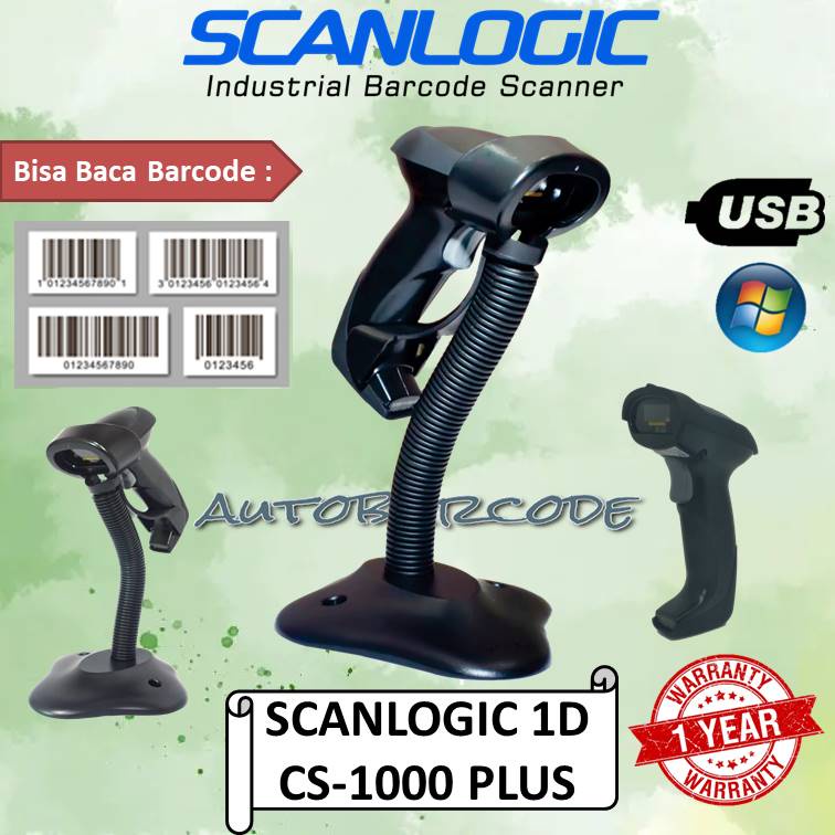 BARCODE SCANNER SCANLOGIC CS-1000 PLUS / CS1000PLUS LASER AUTOSENSE SCANNER 1D (USB) BISA COD CS1000 / CS 1000