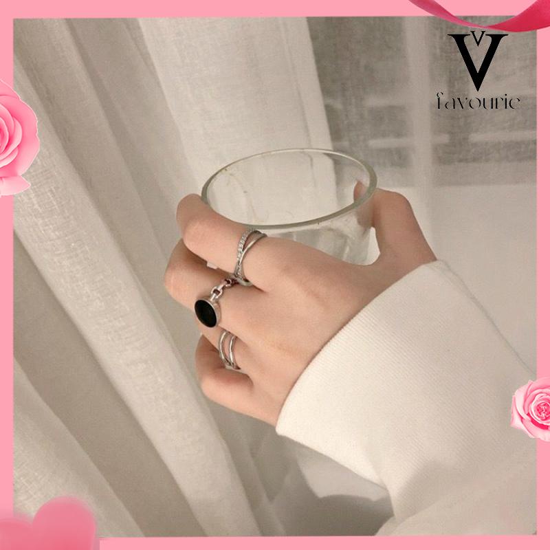 [COD]Cincin Retro Set Aksesoris Cincin Wanita Tiga-dalam-satu yang Dapat Disesuaikan-FA