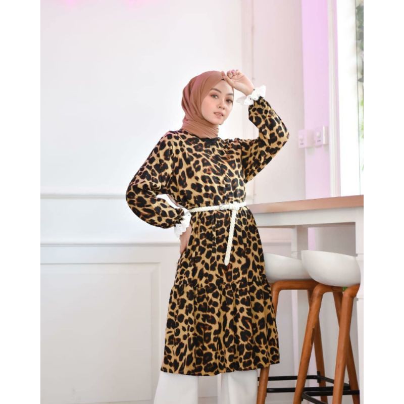 Baju Atasan Wanita Muslim Original | Leopard Tunik | Lesta Outfit