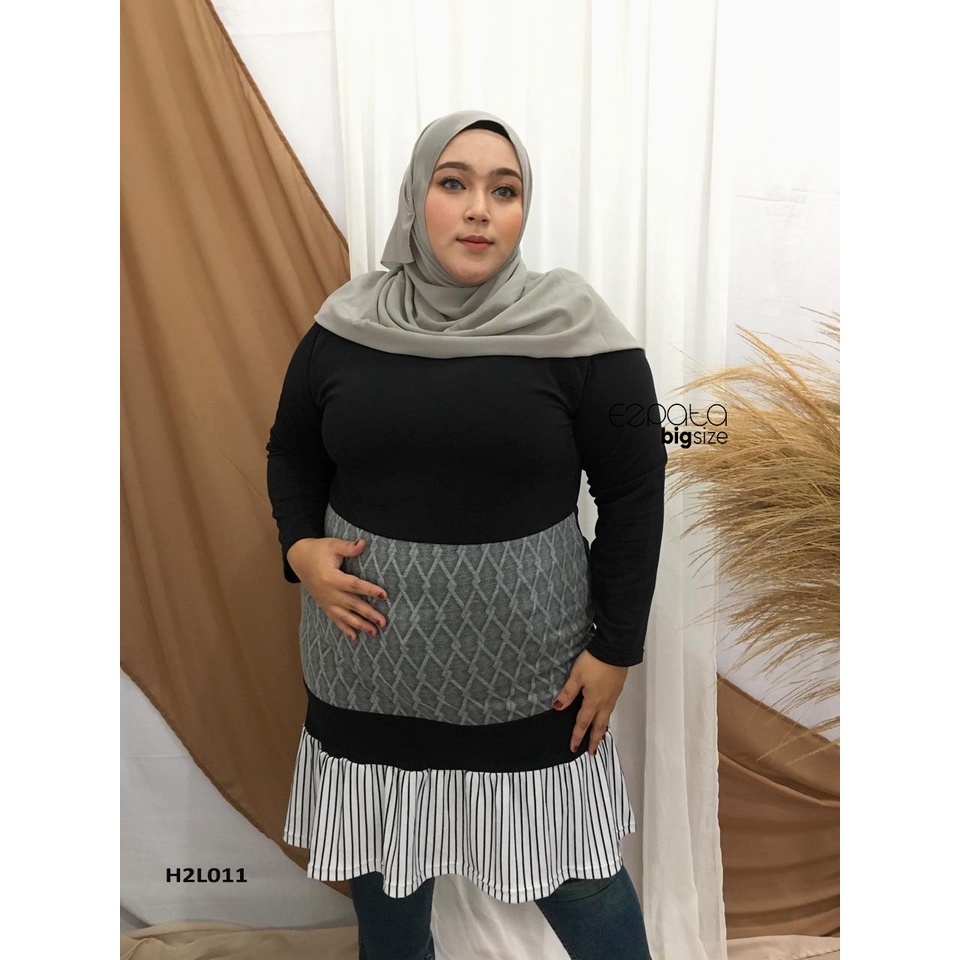 Ezpata Atasan Tunik Mididress Jumbo Big Size BB 70-120kg XXXXL LD 118-160cm Motif kombi Stripes