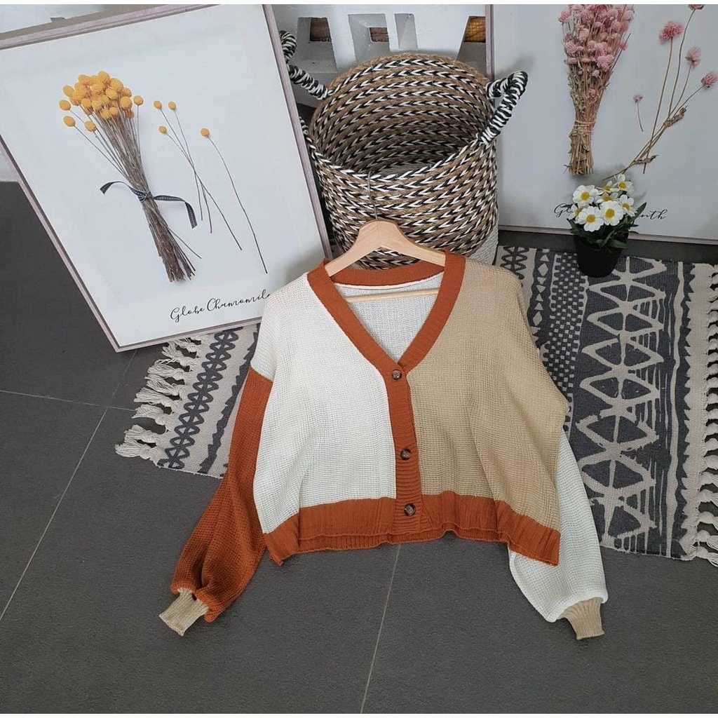 COD - HELEN CARDIE | CARDIGAN RAJUT TWIST PREMIUM | OUTER OUTERWEAR KNIT MIX WARNA KOMBINASI | KARDIGAN TEBAL HIGH QUALITY.helena-Coral