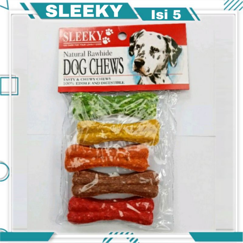 Sleeky Natural Rawhide Dog Chews ( Press Bone isi 5 ) Dog Snack Cemilan Anjing Original