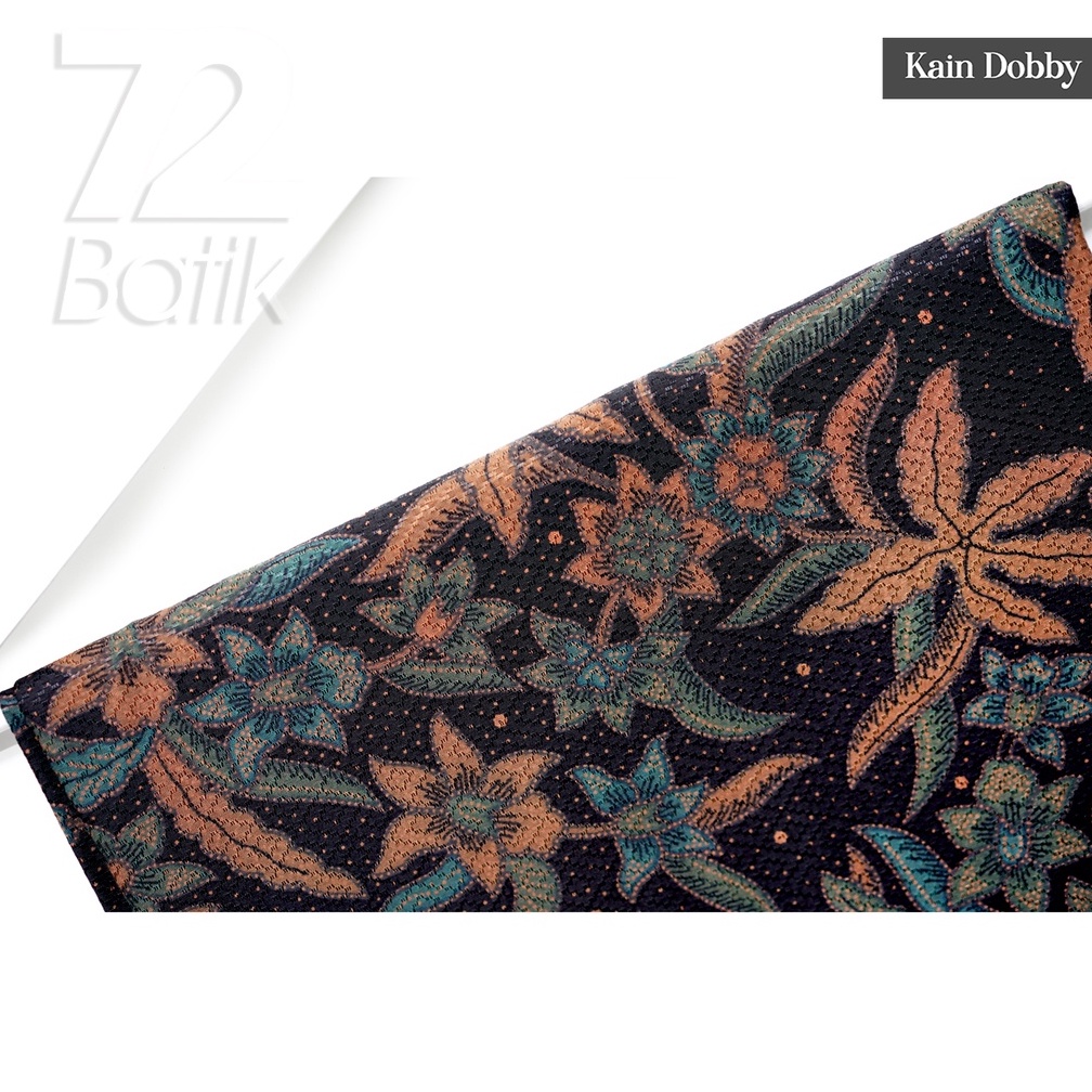 KAIN BATIK PREMIUM Bahan Dobby Motif Kembang Alas Warna Hitam Orange Hijau 728828 Cap 72 Jarik Jarit Samping Kebat Panjang Batik Dobby Modern Premium Bahan Seragam Batik Pernikahan Kantor Keluarga Murah Kamen Jadi Batik Bali Lembaran