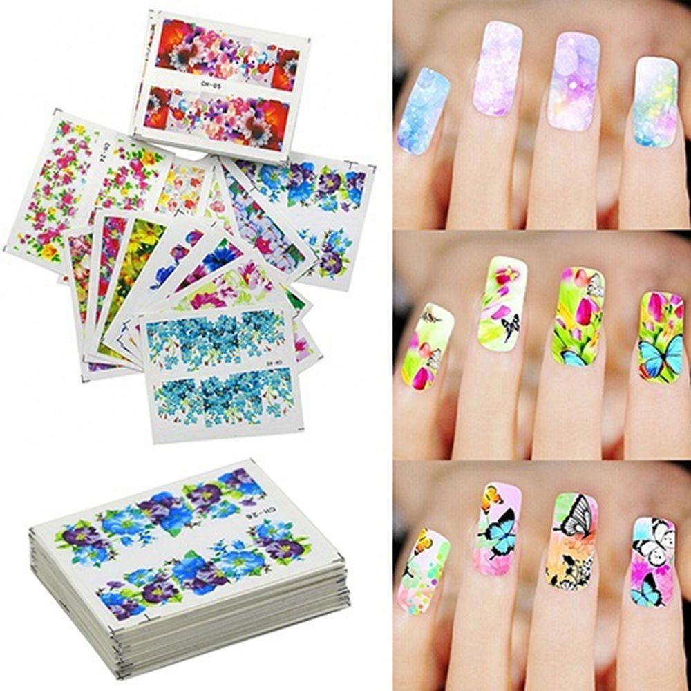 AUGUSTINA Agustina Manicure Decals Beauty Nail Art Tools Charm Decals Bunga Campur Tato Temporer Tato Motif Acak Dekorasi 50lembar