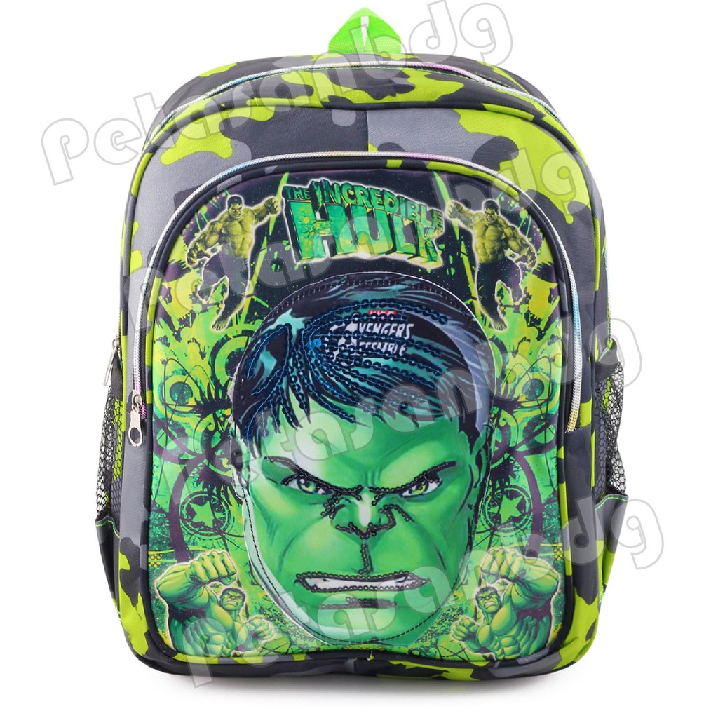 PTS - Ransel Sekolah Anak Pria Lampu Karakter THE INCREDIBLE HULK - TAS NYALA BUNYI TANPA MAINAN - EXTRA - THE DARK SIDE - RANSEL LED Sekuin