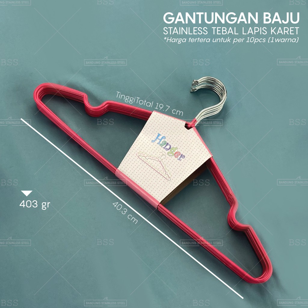 10pcs Hanger Gantungan Baju Pakaian Stainless Tebal 3mm Karet Warna Kait Kawat