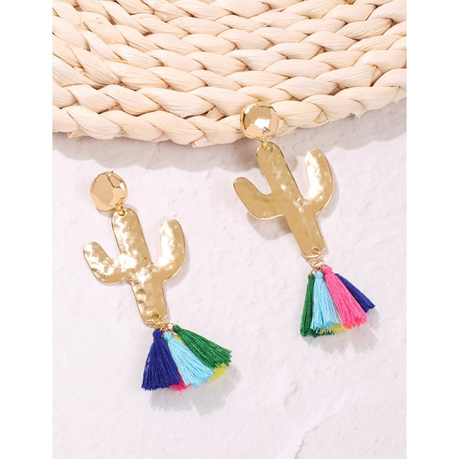 LRC Anting Tusuk Fashion Gold Alloy Cactus Tassel Earrings F69520