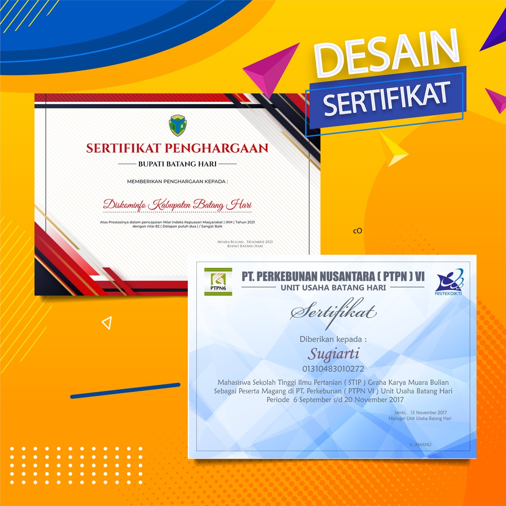 Jasa Desain Sertifikat, Piagam Penghargaan dll | Bebas Revisi & Free Ongkir