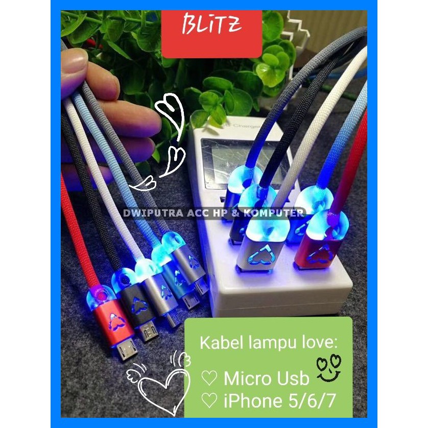 BLITZ KABEL DATA LOVE DANCING LED RGB LED / 1 METER 2A MICRO USB / FASTCHARGING KABEL CAS CHARGE