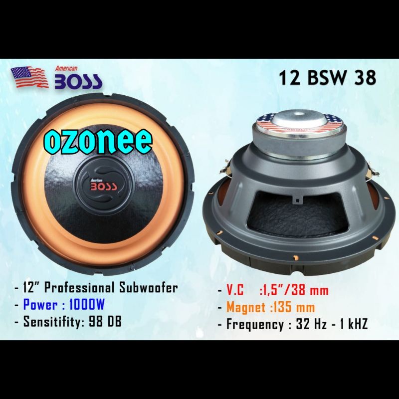 WOOFER SPEAKER 12 INCH AMERICAN BOSS 12 BSW 38 SUBWOOFER DOUBLE COIL