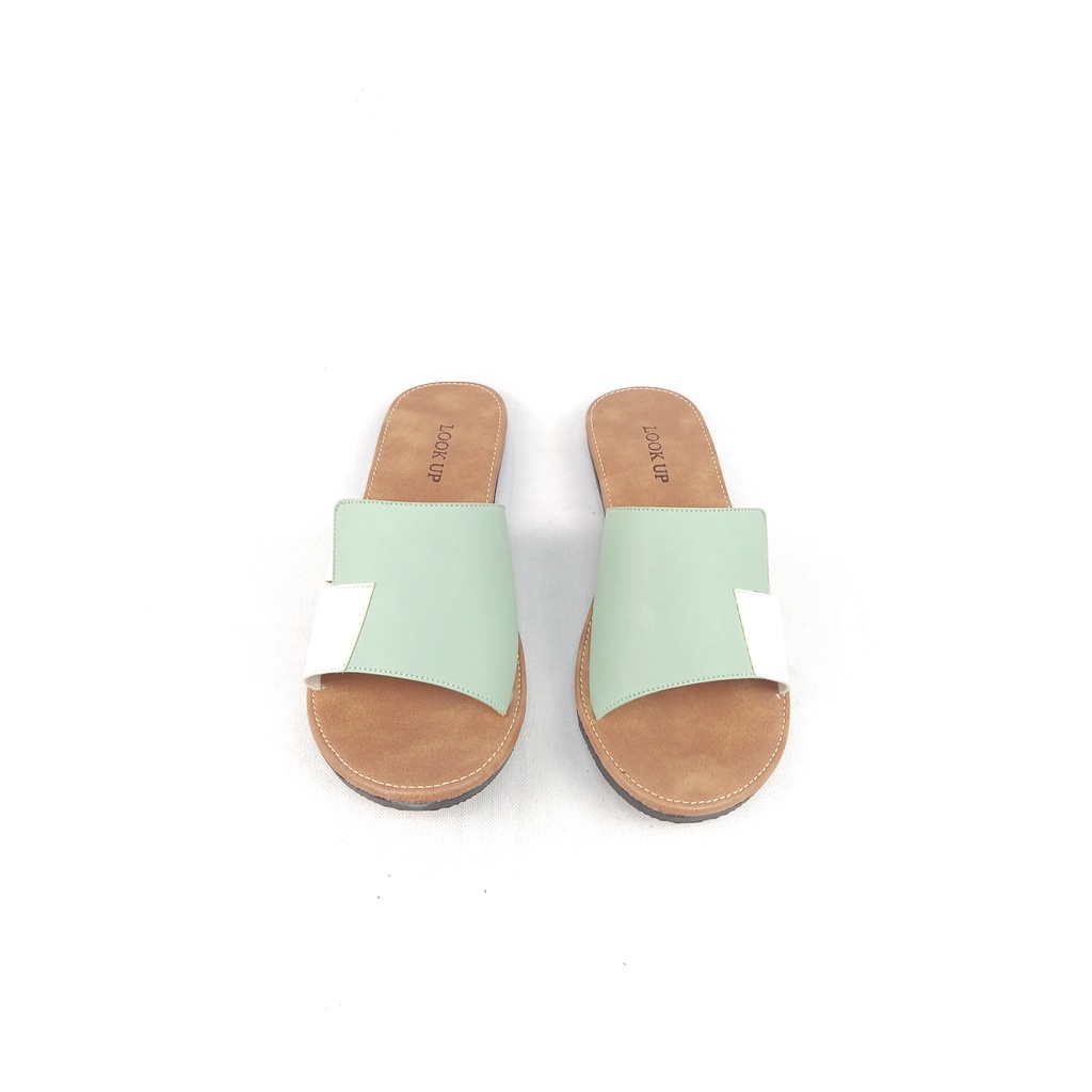 Sandal Kulit Wanita Sandal Teplek Wanita Sandal Wanita Kekinian Anti Licin Sandal Kokop Slide Slop Terbaru Original Look Up - QHAIRA